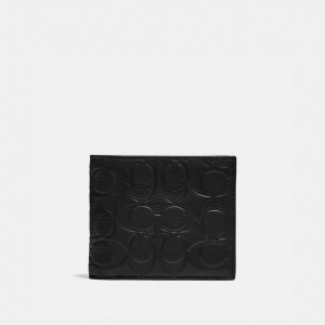 Coach 3 In 1 Wallet In Signature Leather Pebble Leather Billfolds Heren Zwart | BE_CH16761
