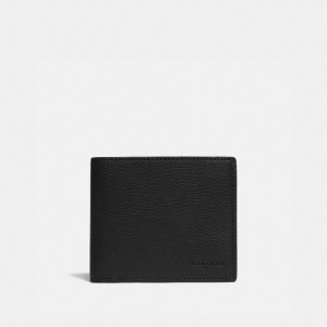 Coach 3 In 1 Wallet With Signature Canvas Detail Pebble Leather Billfolds Heren Zwart Khaki | BE_CH30683