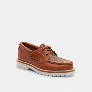 Coach Benson Boat Shoe In Signature Jacquard Burnished Amber Bootschoenen Heren Bruin | BE_CH53058
