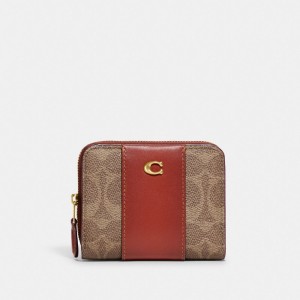 Coach Billfold In Colorblock Signature Kleine Portefeuille Dames Bruin Rood | BE_CH50369