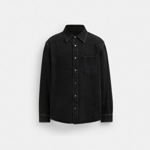 Coach Black Denim Shirt In Organic Cotton T-shirts Heren Zwart | BE_CH87205