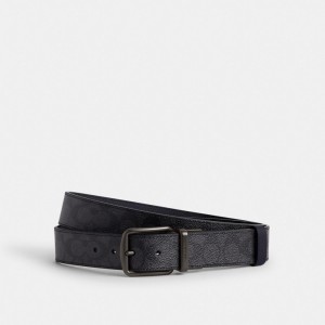 Coach Boxed Harness And Signature Buckle Cut To Size Reversible Belt 38 Mm Riemen Heren Grijs Donkerblauw | BE_CH23544