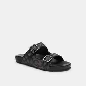 Coach Buckle Strap In Signature Jacquard Sandalen Heren Zwart | BE_CH26825