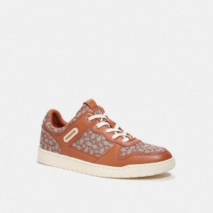 Coach C201 In Micro Signature Jacquard Burnished Amber Sneakers Heren Bruin | BE_CH88577