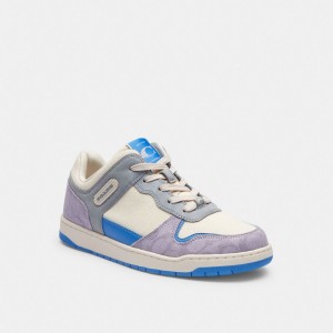Coach C201 Low Top In Signature Canvas Chalk Sneakers Dames Paars | BE_CH36661