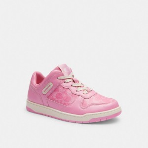 Coach C201 Low Top In Signature Canvas Vivid Sneakers Dames Roze | BE_CH77414