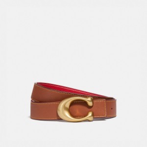 Coach C Hardware Reversible Belt 32 Mm Brass Riemen Dames Rood | BE_CH83926