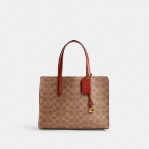 Coach Carter 28 In Signature Handtas Dames Bruin Rood | BE_CH80348