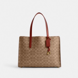 Coach Carter In Signature Handtas Dames Bruin Rood | BE_CH57554
