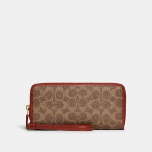 Coach Continental In Signature Grote Portefeuille Dames Bruin Rood | BE_CH69235