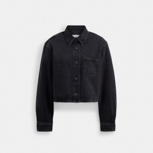 Coach Cropped Denim Button Down In Organic Cotton Topjes Dames Zwart | BE_CH54232
