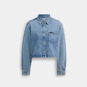 Coach Cropped Denim Button Down Topjes Dames Blauw | BE_CH69999