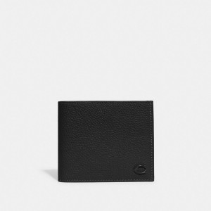 Coach Double Billfold Wallet Polished Pebble Leather Billfolds Heren Zwart | BE_CH27982