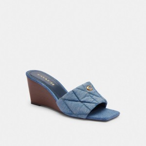 Coach Emma Wedge With Quilting Indigo Denim Sandalen Dames Indigo Blauw | BE_CH24458