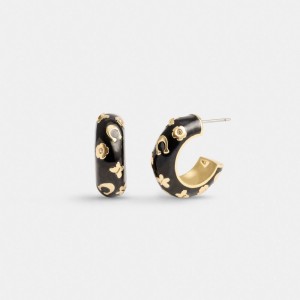 Coach Enamel Signature Floral Huggie Oorbellen Dames Goud Zwart | BE_CH17442