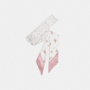 Coach Floral Print Silk Skinny Chalk Sjaal Dames Gekleurd | BE_CH75605