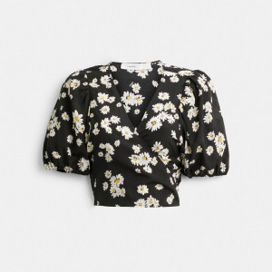 Coach Floral Wrap Blouse Topjes Dames Zwart | BE_CH31046