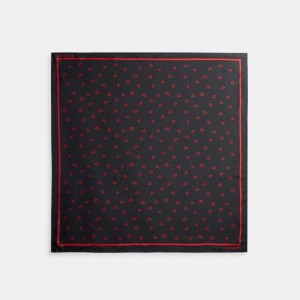 Coach Hearts Print Silk Square Sjaal Dames Zwart Rood | BE_CH81537