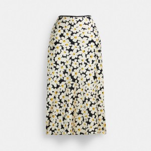 Coach Long Floral Midi Rok Dames Zwart | BE_CH41582