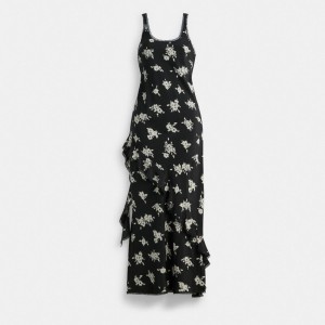 Coach Long Floral Ruffle Jurk Dames Gekleurd | BE_CH42092