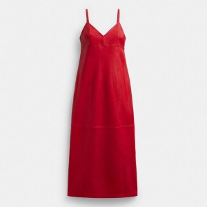 Coach Long Leather Jurk Dames Rood | BE_CH76569