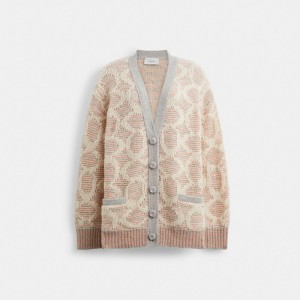 Coach Long Signature Cardigan Dames Lichtroze | BE_CH74158