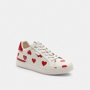 Coach Lowline Low Top With Valentine's Print Chalk Sneakers Dames Rood | BE_CH65014