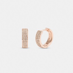 Coach Pavé Huggie Oorbellen Dames Roze Goud | BE_CH67648