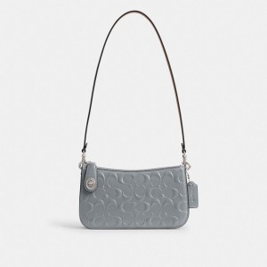 Coach Penn In Signature Leather Schoudertassen Dames Grijs Blauw | BE_CH29593