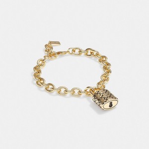 Coach Quilted Padlock Chain Armbanden Dames Goud Zwart | BE_CH72471