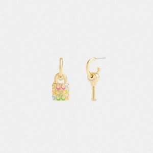 Coach Rainbow Quilted Padlock Key Mismatch Oorbellen Dames Goud | BE_CH88312