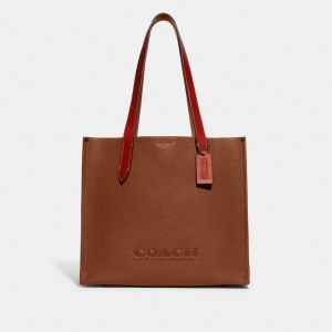 Coach Relay 34 Polished Pebble Leather Tote Dames Bruin | BE_CH99304