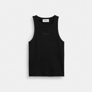 Coach Ribbed Script Tank Top Topjes Dames Zwart | BE_CH54317