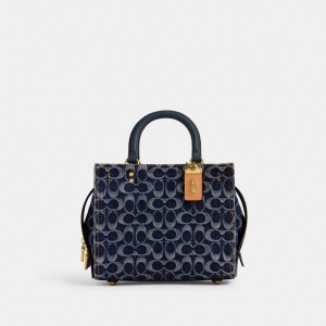 Coach Rogue 25 In Signature Denim Brass Handtas Dames Blauw | BE_CH69482