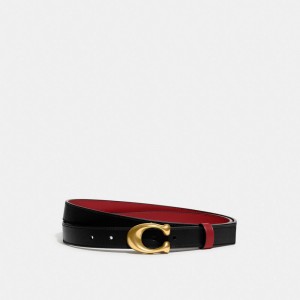 Coach Sculpted C Buckle Cut To Size Reversible Belt 25 Mm Brass Riemen Dames Zwart Rood | BE_CH59629