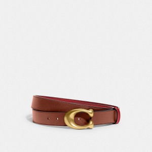 Coach Sculpted C Buckle Cut To Size Reversible Belt 32 Mm Brass Riemen Dames Rood | BE_CH49833