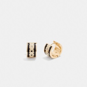Coach Signature Enamel Hoop Oorbellen Dames Goud Zwart | BE_CH88979