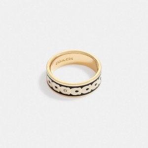 Coach Signature Enamel Ring Dames Goud Zwart | BE_CH15235