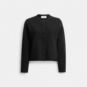 Coach Signature Knit Cropped Cardigan Dames Zwart | BE_CH95065
