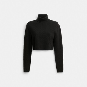 Coach Signature Knit Cropped Turtleneck Topjes Dames Zwart | BE_CH92966