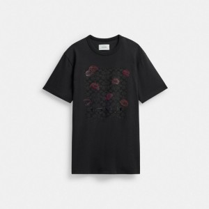 Coach Signature Square Kiss Print In Organic Cotton T-shirts Dames Zwart | BE_CH80037