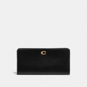 Coach Skinny Refined Calf Leather Grote Portefeuille Dames Zwart | BE_CH74700