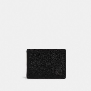 Coach Slim Billfold Wallet Crossgrain Leather Billfolds Heren Zwart | BE_CH80840