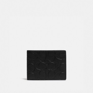 Coach Slim Billfold Wallet In Signature Leather Pebble Leather Billfolds Heren Zwart | BE_CH38669
