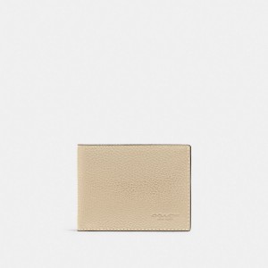 Coach Slim Billfold Wallet Polished Pebble Leather Billfolds Heren Wit | BE_CH84175
