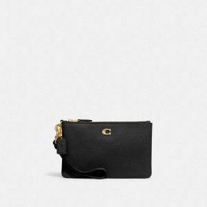 Coach Small Polished Pebble Leather Kleine Portefeuille Dames Zwart | BE_CH13438