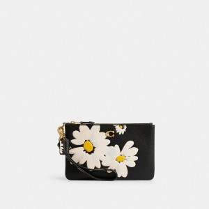 Coach Small With Floral Print Brass Kleine Portefeuille Dames Zwart Gekleurd | BE_CH48527