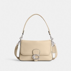 Coach Soft Tabby Smooth Leather Schoudertassen Dames Zilver Wit | BE_CH12227