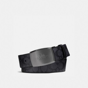 Coach Stitched Plaque Buckle Cut To Size Reversible Belt 38 Mm Riemen Heren Grijs Zwart | BE_CH24744