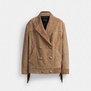 Coach Suede Fringe Jassen Dames Donkerbeige | BE_CH30440